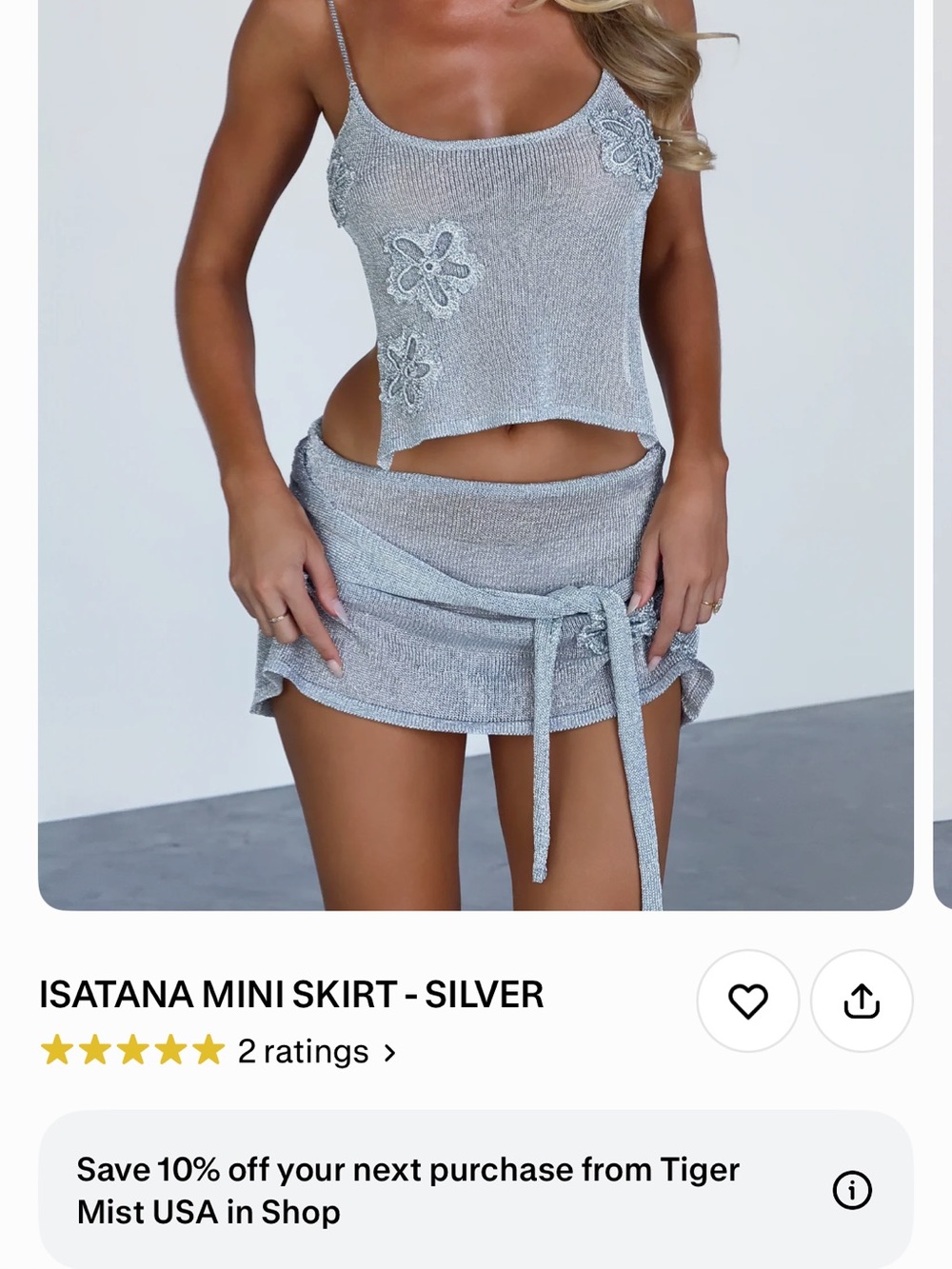Tiger Mist Silver Metallic Wrap Mini Skirt